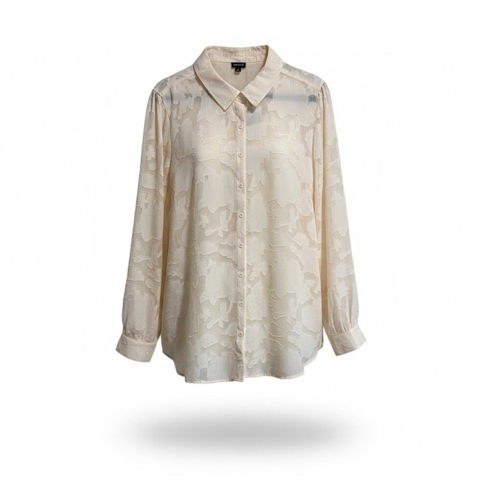NEW Torrid Madison Clip Floral Chiffon Button Up Long Sleeve Shirt Cream Size 4X